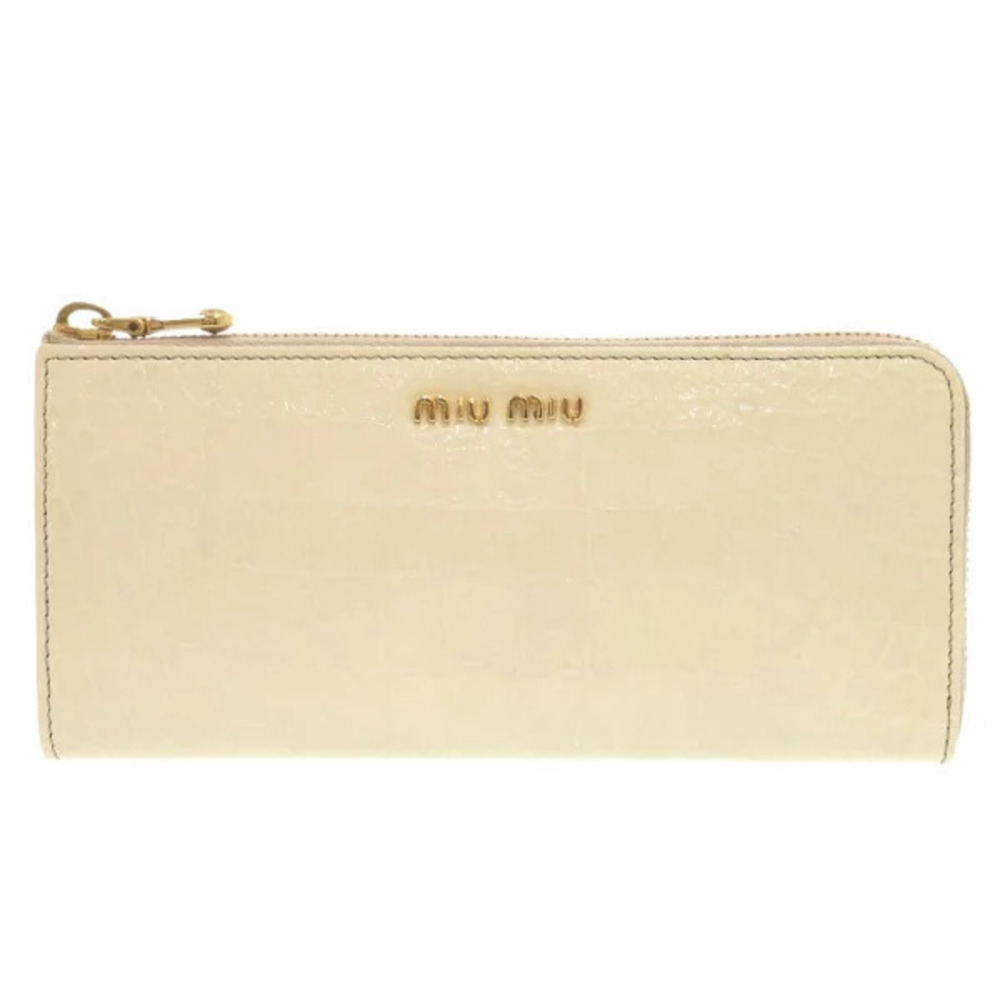 Miu Miu cream beige croc embossed leather zip around long wallet